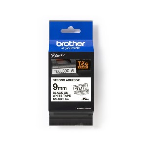 Brother P-touch Schriftbandkassette TZe-S221, 9 mm x 8 m, stark klebend, laminiert, schwarz auf weiß - 0