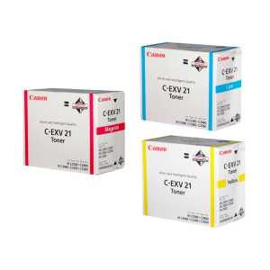 3 x Canon Toner C-EXV21, Cyan, Magenta, Yellow, 0453B002, 0454B002, 0455B002 - 0
