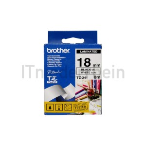 Brother P-touch Schriftbandkassette TZ-241, 18 mm x 8 m, laminiert, schwarz auf weiß - 0