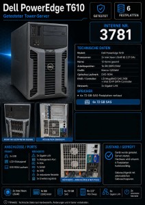 Dell PowerEdge T610 Tower Server, 2x Intel Xeon L5640 @2,26Ghz, 16GB RAM, 6x 72GB SAS - 3