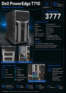 Dell PowerEdge T710 Tower Server, 2x Intel Xeon E5620 @2,4Ghz, 24GB RAM, 16x 146GB SAS - 2