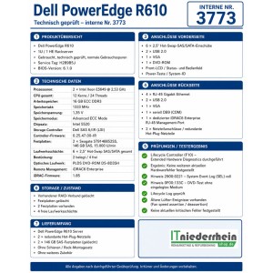 Dell PowerEdge R610 1U Rackserver, Intel Xeon E5649 @2,53Ghz, 16GB RAM, 2x 146GB SAS - 3