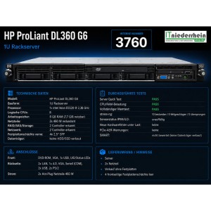HP Server Proliant DL360 G6, Intel Xeon E5520 @2,26GHz, 8GB RAM, ohne Festplatten - 1