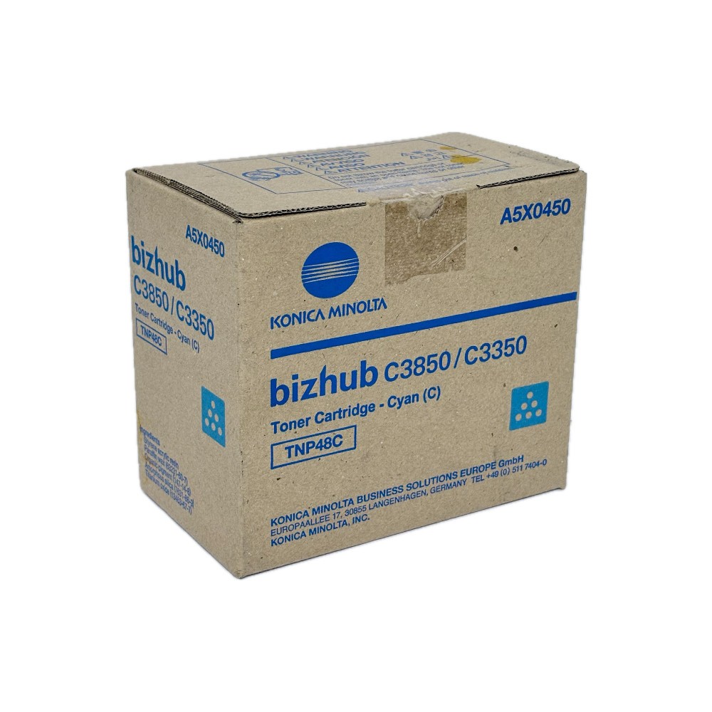 Konica Minolta Toner bizhub C3350, C3850, TNP48C, A5X0450, Cyan, Kapazität: ca. 10.000 Seiten Konica Minolta Toner bizhub C3350, C3850, TNP48C, A5X0450, Cyan, Kapazität: ca. 10.000 Seiten