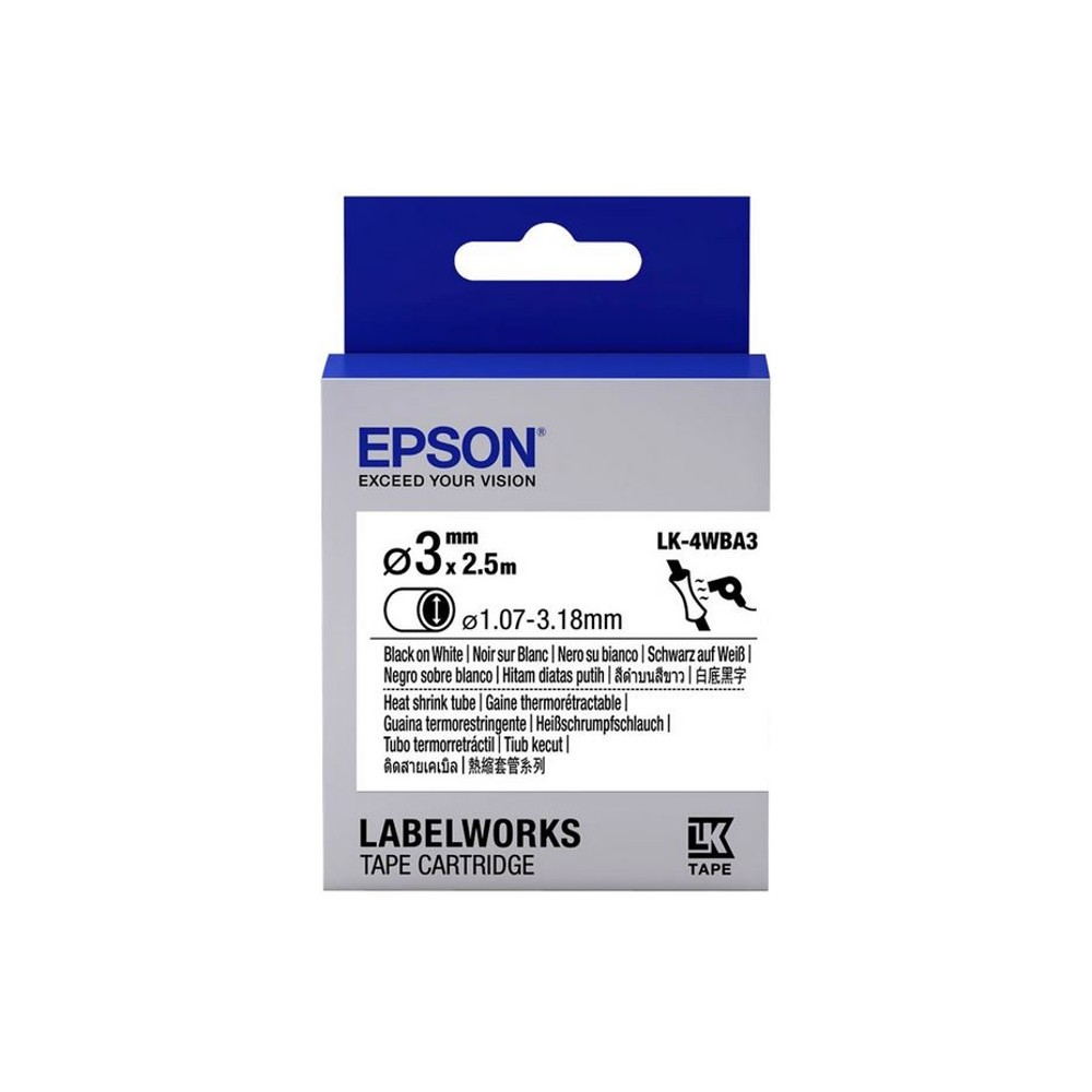 Epson LabelWorks Heißschrumpfschlauch LK-4WBA3, C53S654903, 3 mm x 2,5 m, schwarz auf weiß Epson LabelWorks Heißschrumpfschlauch LK-4WBA3, C53S654903, 3 mm x 2,5 m, schwarz auf weiß
